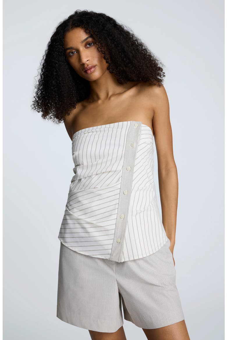 Ruched Stripe Strapless Top, Alternate, color, PURE WHITE/ BEIGE BRONZ