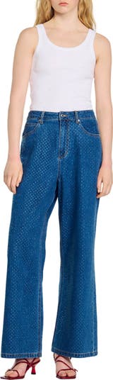 SANDRO Wide-leg rhinestone jeans | Nordstrom
