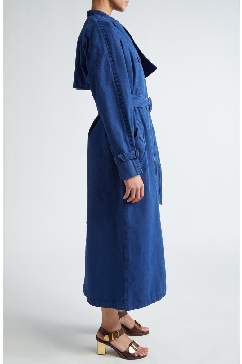 Calao Cape Effect Cotton Denim Trench Coat, Alternate, color, NAVY