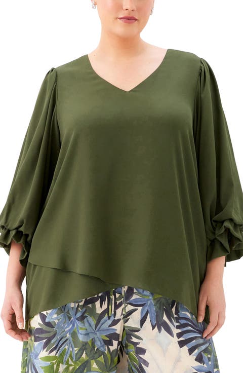 Layered Sleeve Asymmetric Top (Plus)