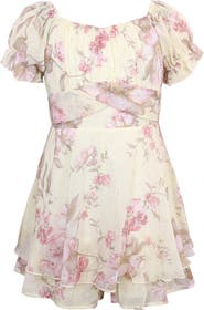 Zunie Floral Print Puff Sleeve Romper