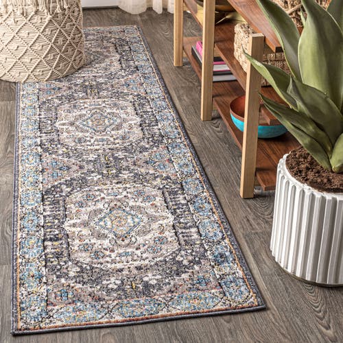 Jonathan Y Kesan Vintage Medallion Area Rug In Charcoal Gray/ivory