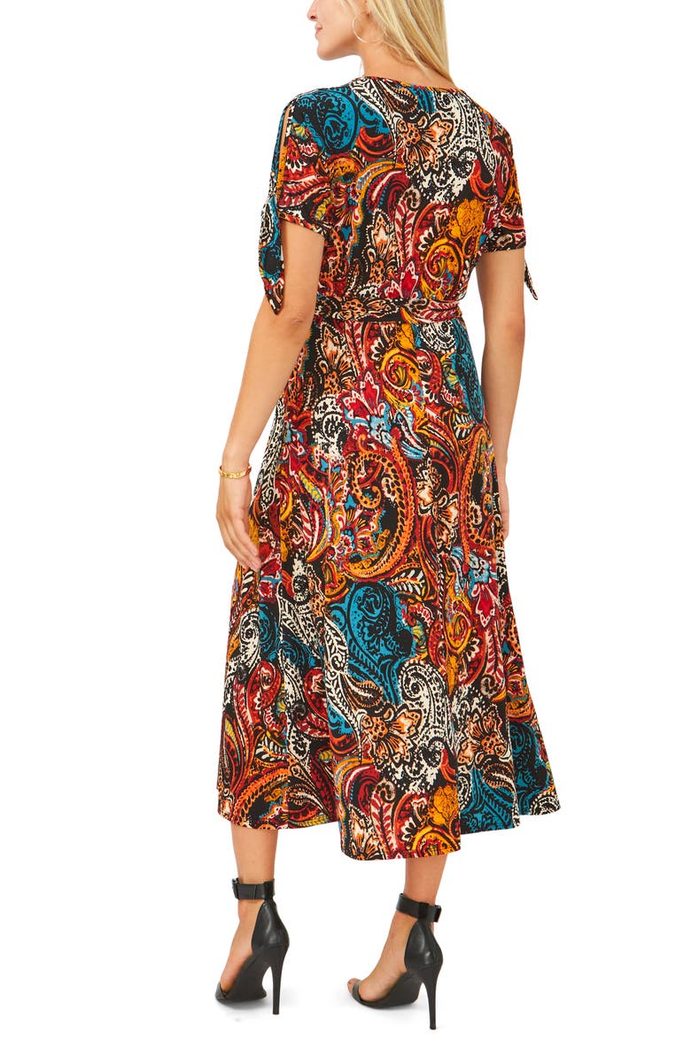 Chaus Split Sleeve Midi Dress, Alternate, color, Navy/ Mauve/ Blue