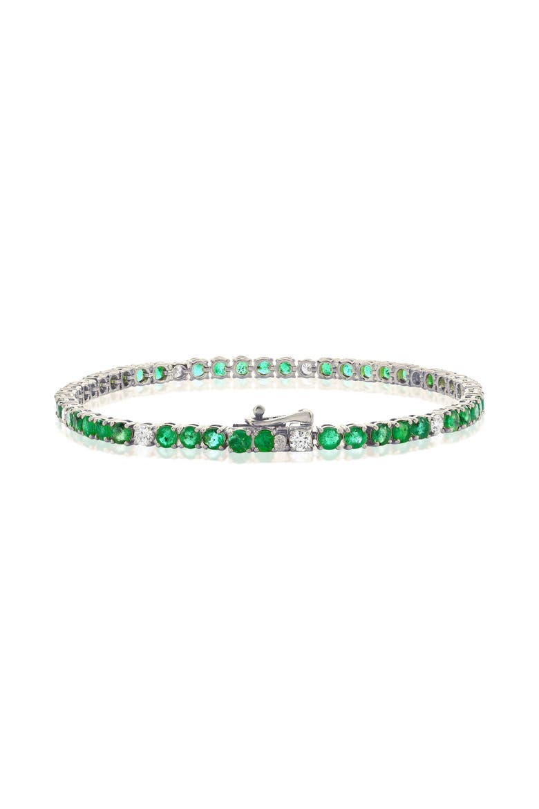 14K White Gold Emerald & Diamond 5.90cttw Tennis Bracelet, Main, color, Green