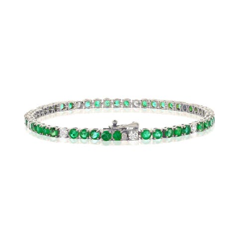 14K White Gold Emerald & Diamond 5.90cttw Tennis Bracelet