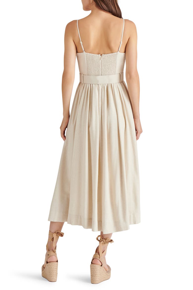 Napoli Belted Linen Blend Midi Dress, Alternate, color, NATURAL