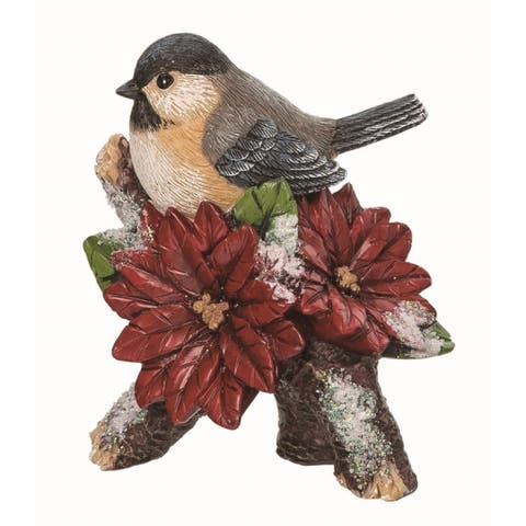 Resin Multicolored Christmas Snowy Branch Oriole Figurine