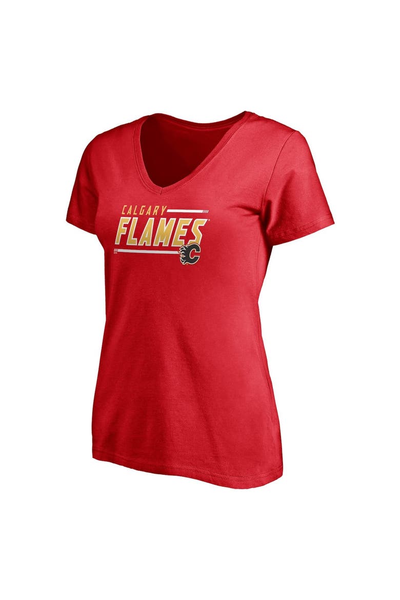 Women's Fanatics Branded Red Calgary Flames Plus Size Mascot In Bounds V-Neck T-Shirt, Alternate, color, Red