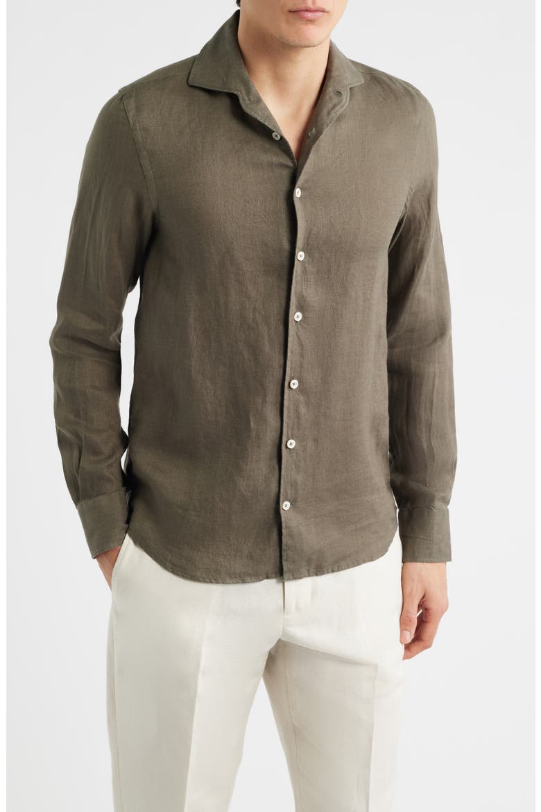 Seaside Linen Button-Up Shirt, Main, color, OLIVE