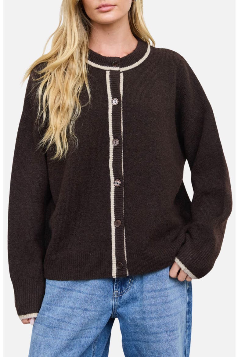 Contrast Trim Cardigan, Main, color, BROWN
