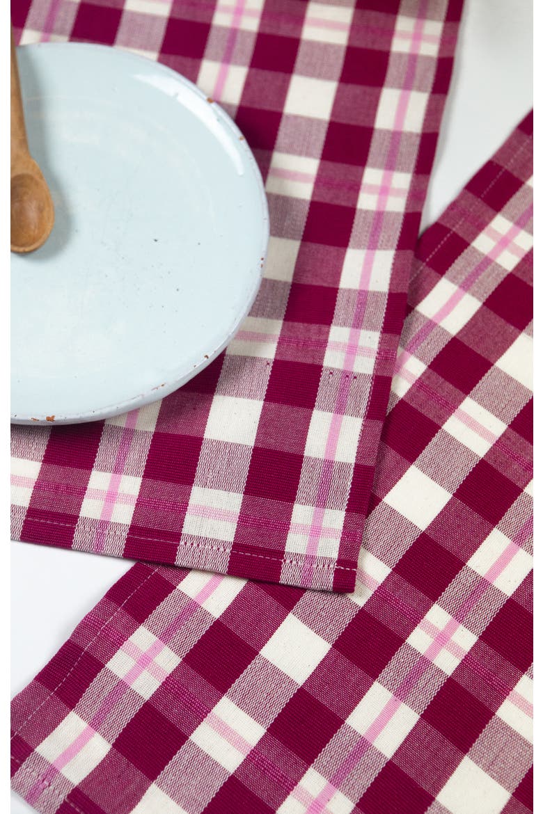 Abigail Cranberry Handwoven Cotton Plaid Napkins, Set of 4, Alternate, color, Burgundy