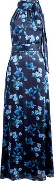 Sachin & Babi Kayla Floral Crinkle Georgette Halter Gown