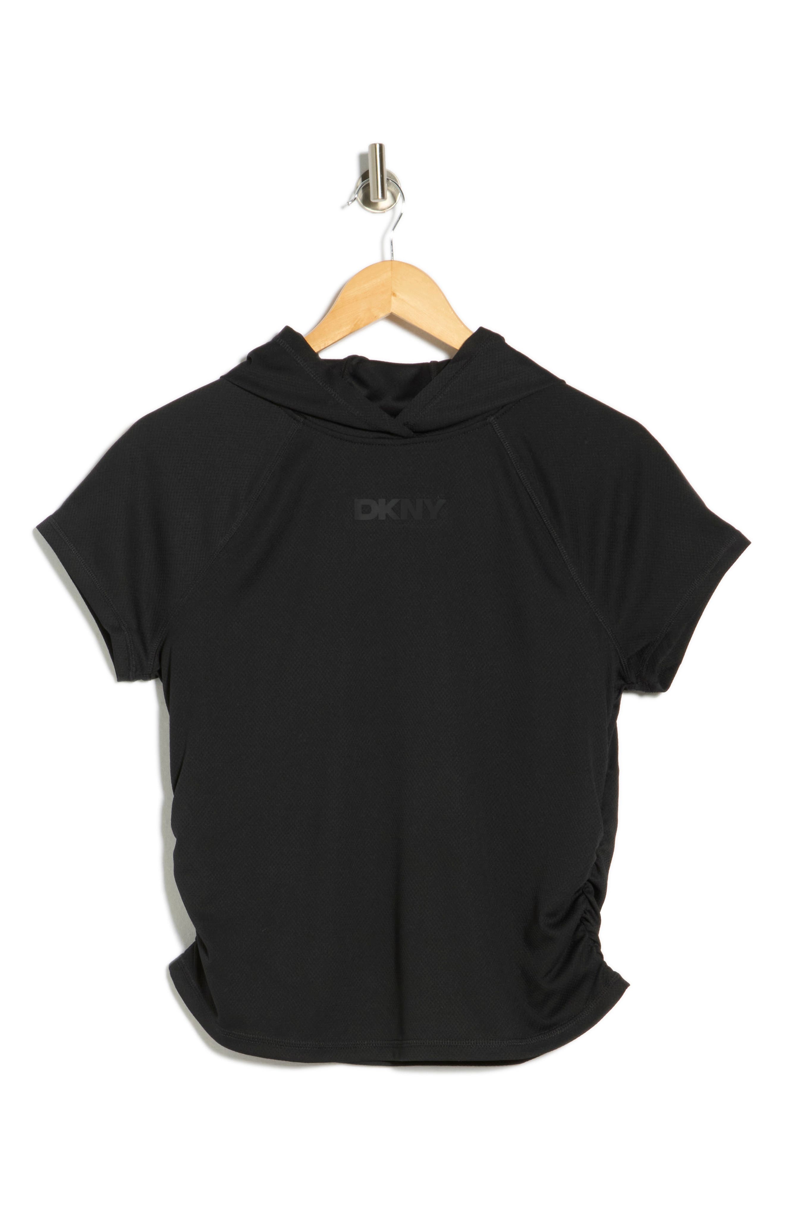DKNY Ruched Short Sleeve Hooded T-Shirt