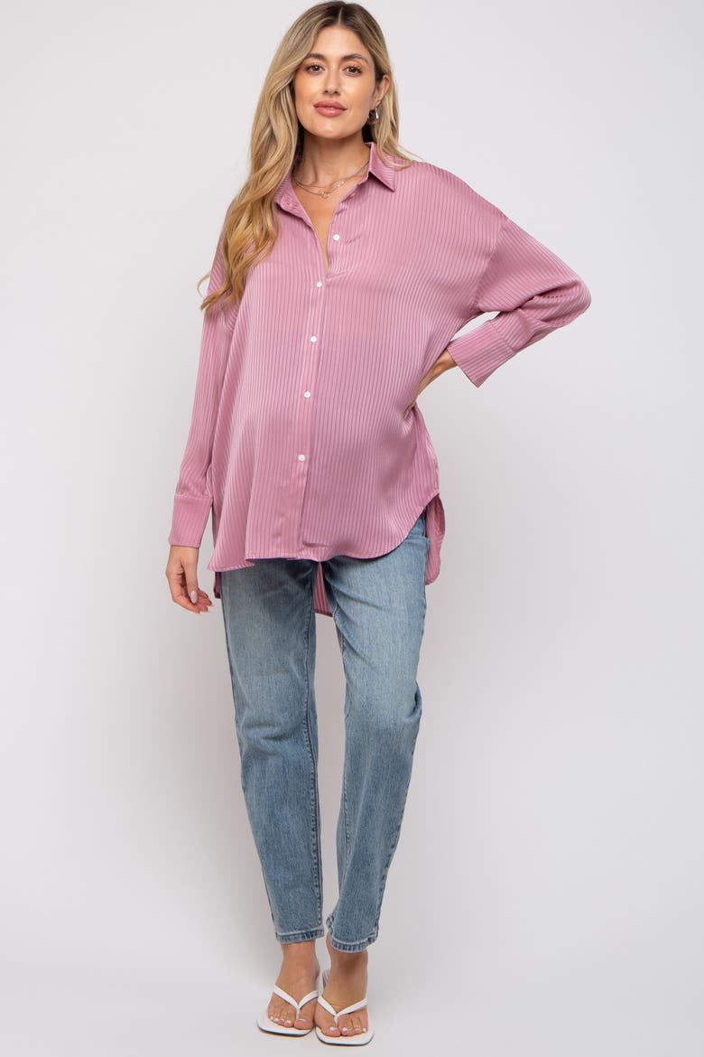 Striped Button Up Top, Alternate, color, Mauve