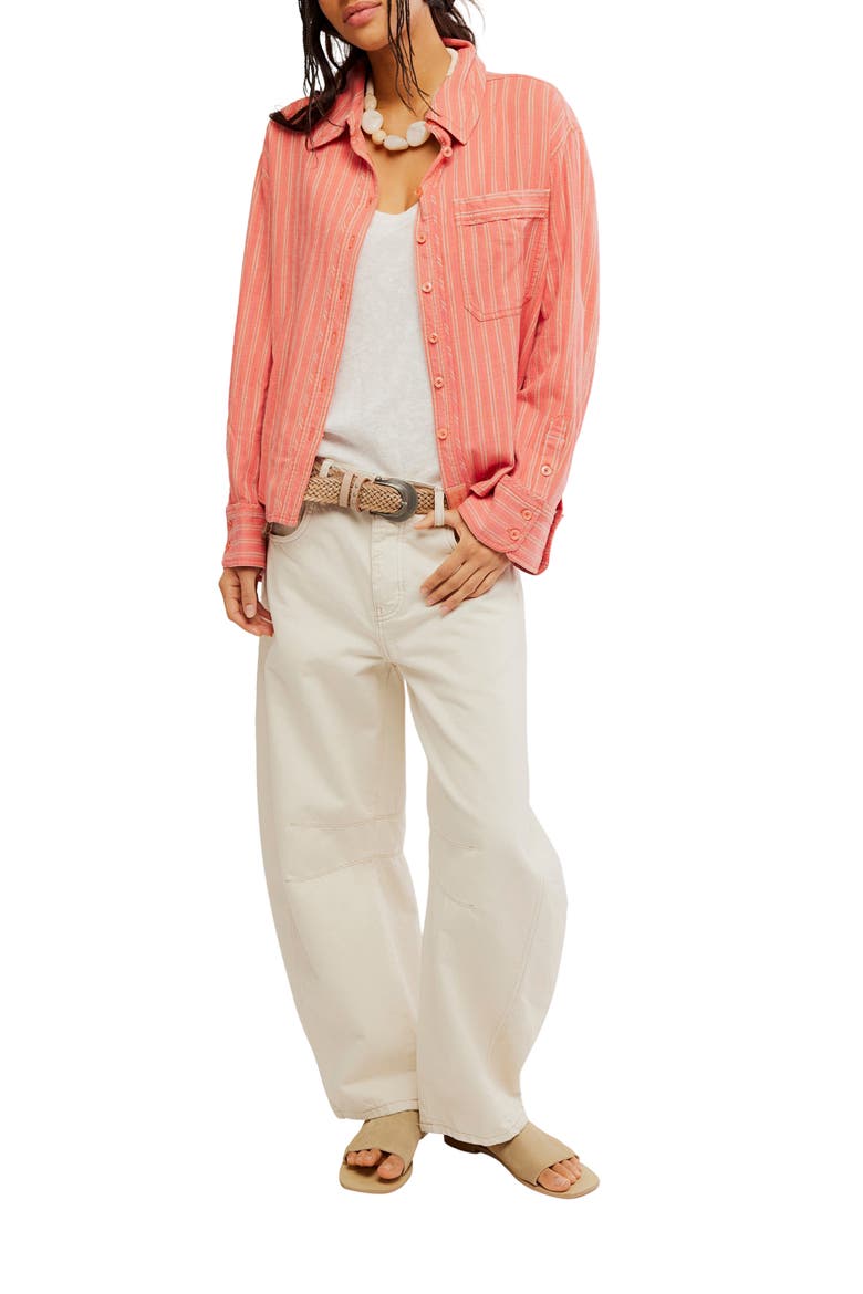 Laurel Linen Blend Button-Up Shirt, Alternate, color, CINNAMON COMBO