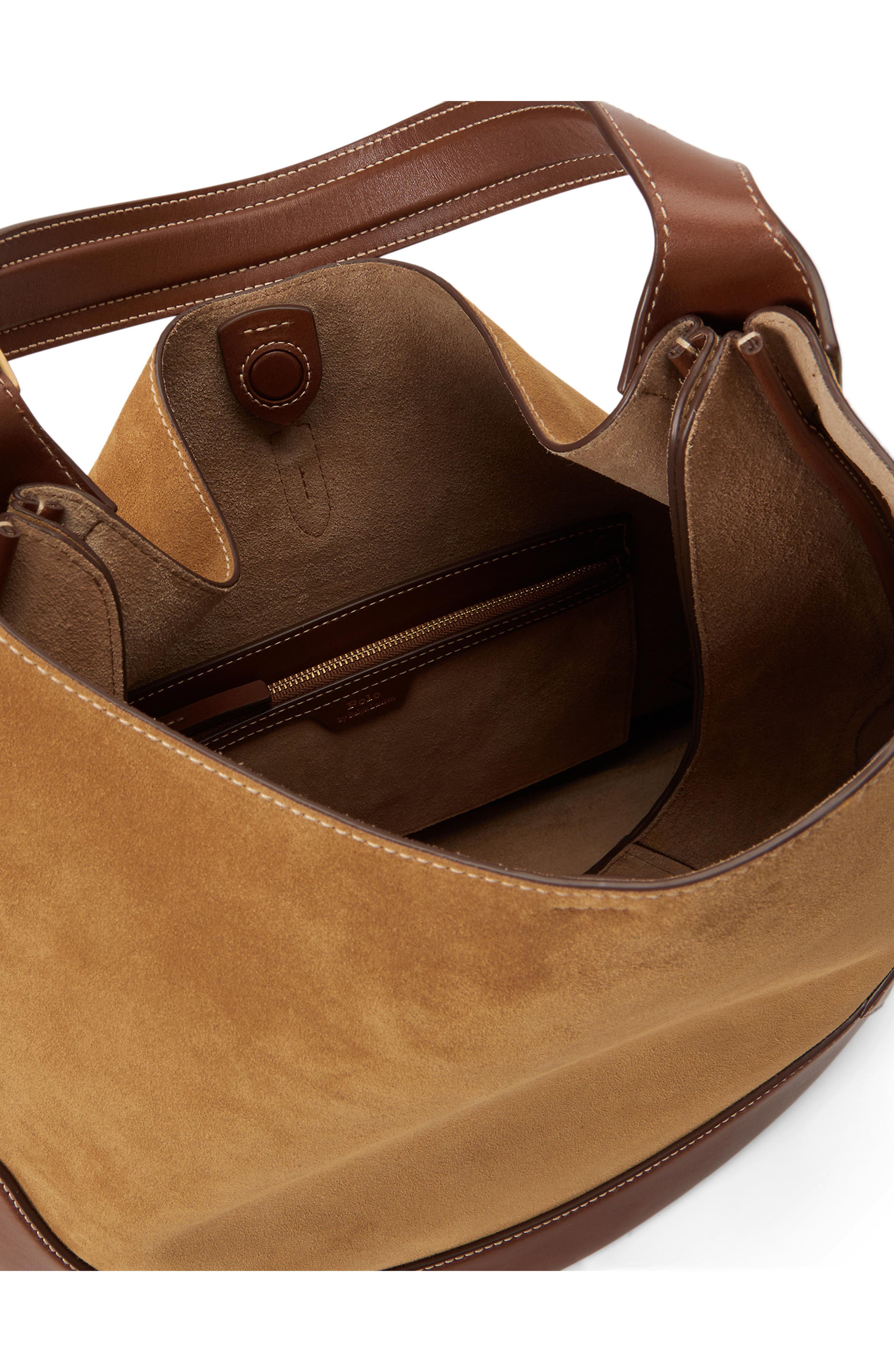 Polo ID Suede & Leather Shoulder Bag, Alternate, color, CLAY/ TOBACCO