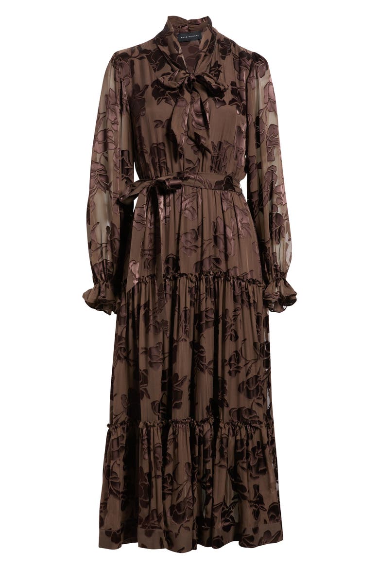 Tiana Floral Burnout Dress, Alternate, color, RAPSODY BROWN