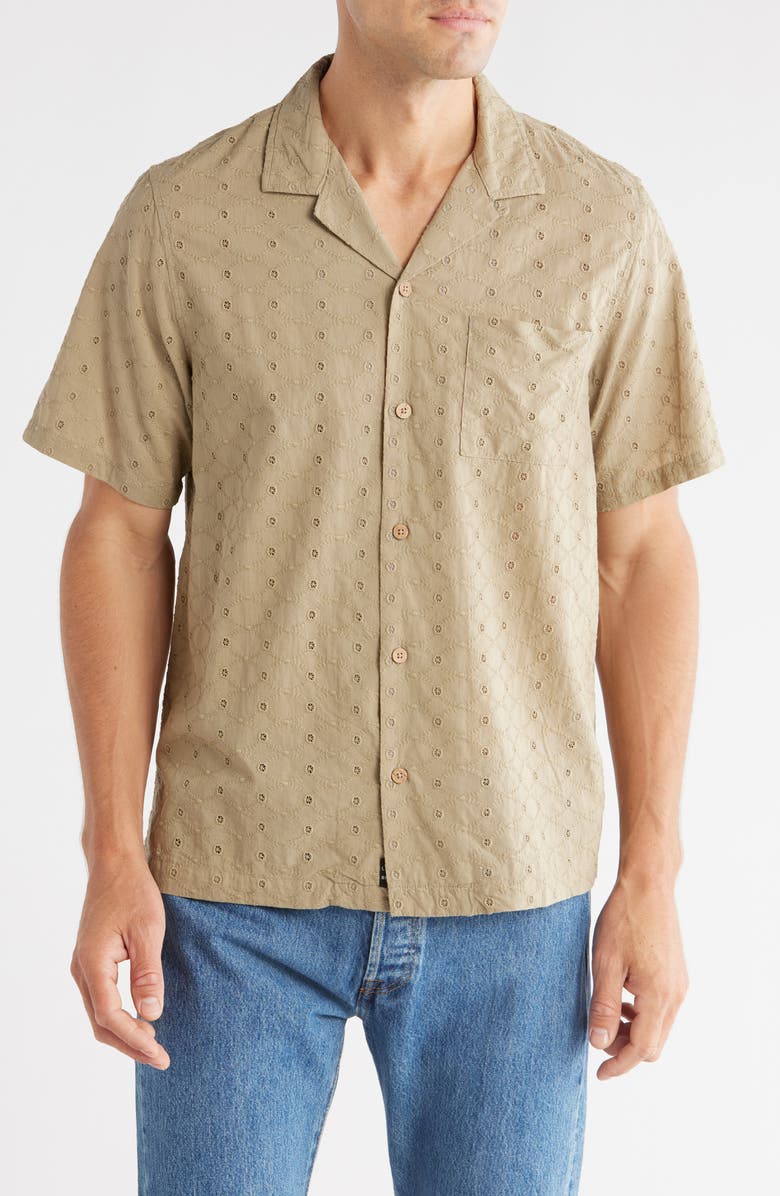 Lucky Brand Cotton Eyelet Camp Shirt, Main, color, Laurel Oak