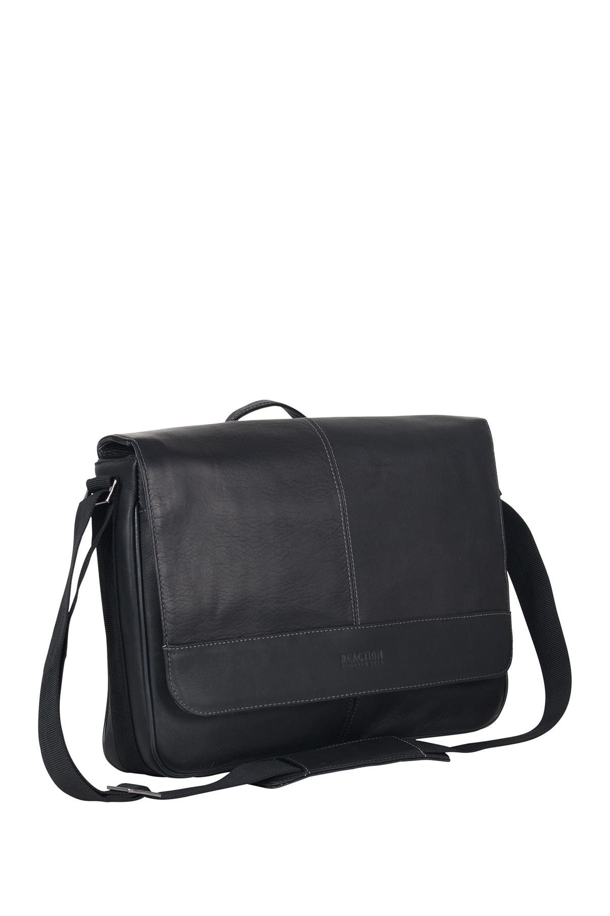 Kenneth Cole Colombian Leather Crossbody Laptop Case & Tablet Messenger Bag, Alternate, color, Black