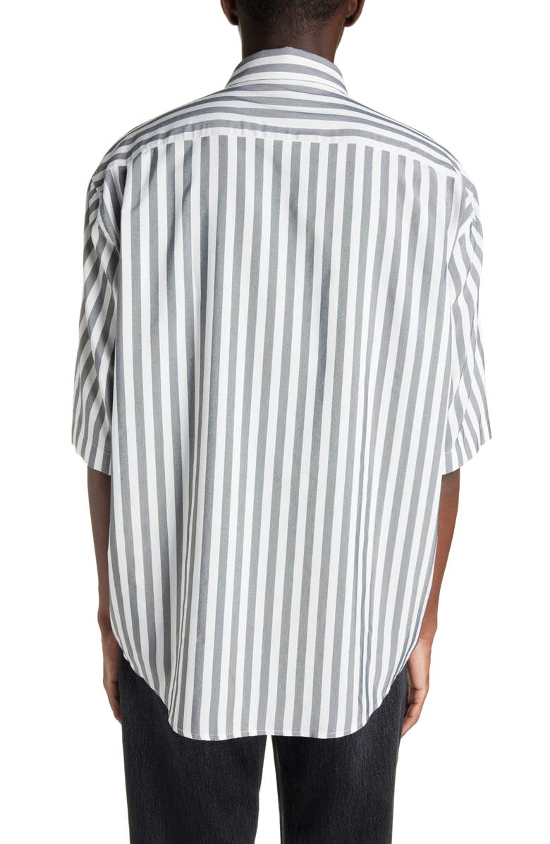 Acne Studios Embroidered Logo Stripe Button-Up Shirt, Alternate, color, Black/ White