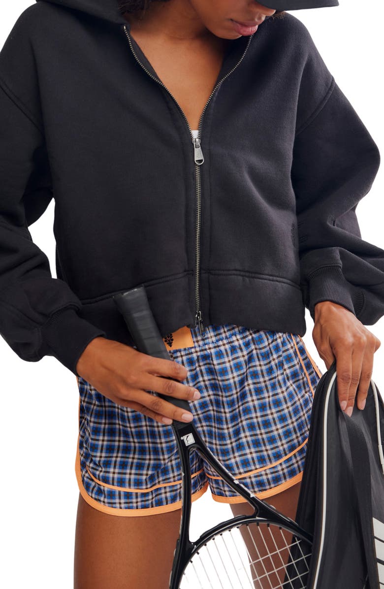 Free People A Cut Above Cotton Zip Hoodie, Alternate, color, Black