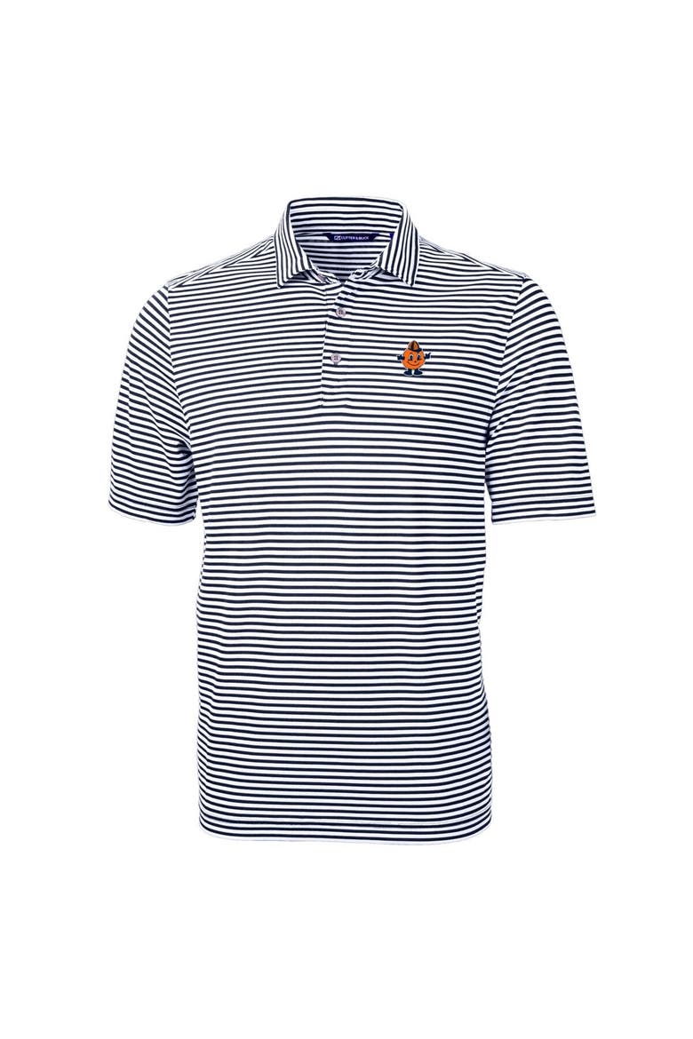 Men's Cutter & Buck  Navy Syracuse Orange Vault DryTec Virtue Eco Pique Stripe Recycled Polo, Alternate, color, Navy