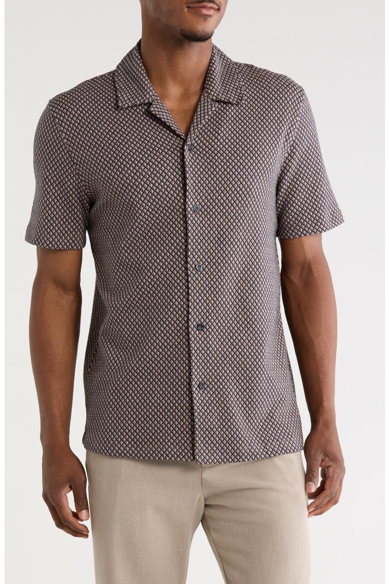 Geometric Jacquard Camp Shirt, Main, color, TAUPE / NAVY