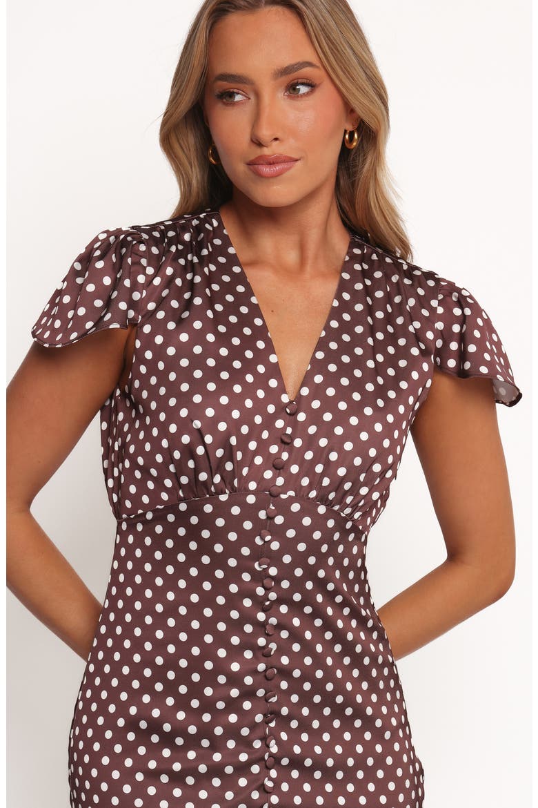 Dean Polka Dot Satin Maxi Dress, Alternate, color, BROWN POLKA DOT