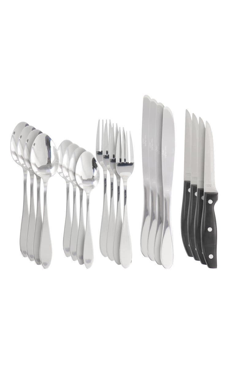 OSTER Silvermist 20 Piece Stainless Steel Flatware Set with Steak Knives, Alternate, color, Silver