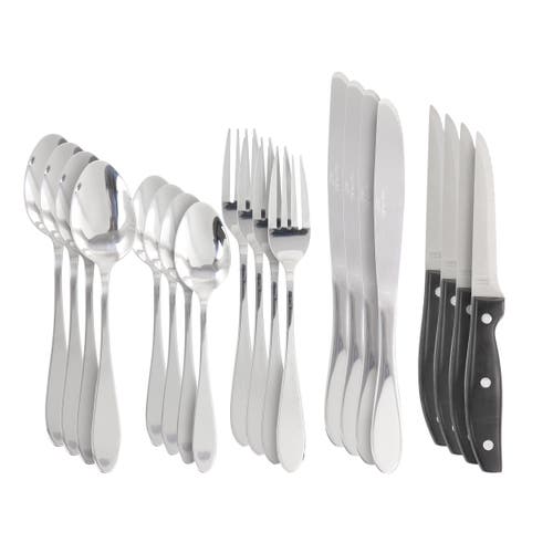 Oster Silvermist 20 Piece Stainless Steel Flatware Set With Steak Knives In Silver