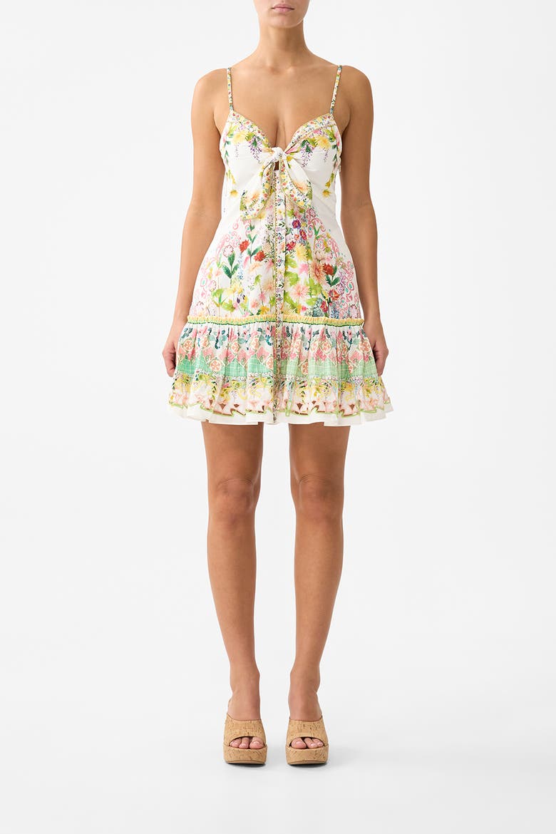 Tie Front Short Dress With Hem Ruffle, Main, color, The Call Of Catalonia