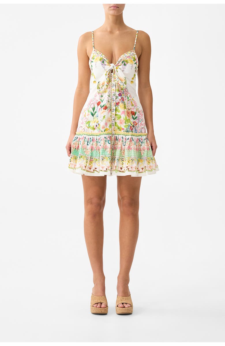 Camilla Tie Front Short Dress With Hem Ruffle, Main, color, The Call Of Catalonia