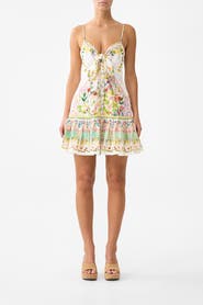 Camilla Tie Front Short Dress With Hem Ruffle