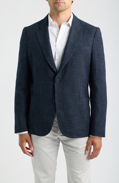 Navy Slub Wool & Cotton Blend Sport Coat