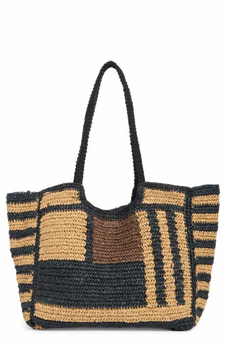 Stripe Raffia Tote Bag