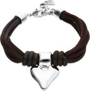 UNODE50 Silk-Effect Thread Blend Bracelet with Brown Leather and Heart Detail