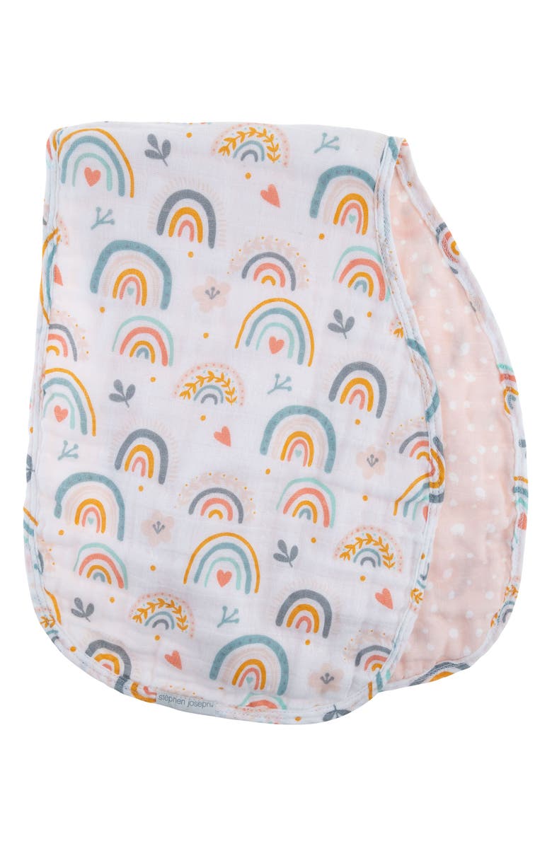 Stephen Joseph 2-Pack Reversible Cotton Muslin Burp Cloths, Alternate, color, Rainbow