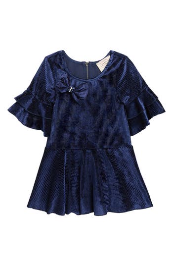 Hannah Banana Kids' Ruffle Velvet Dress In Blue