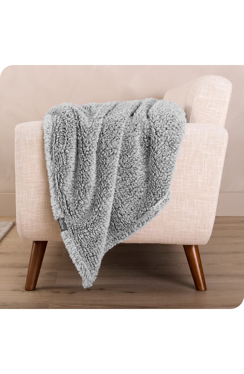 Bare Home Tipped Faux Shearling Blanket, Alternate, color, Grey