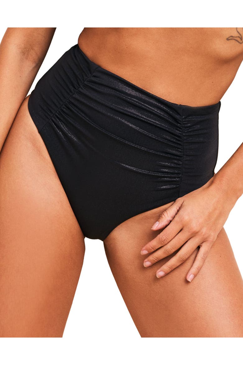 Rina Swimwear High-Waist Bikini Bottom, Main, color, Black