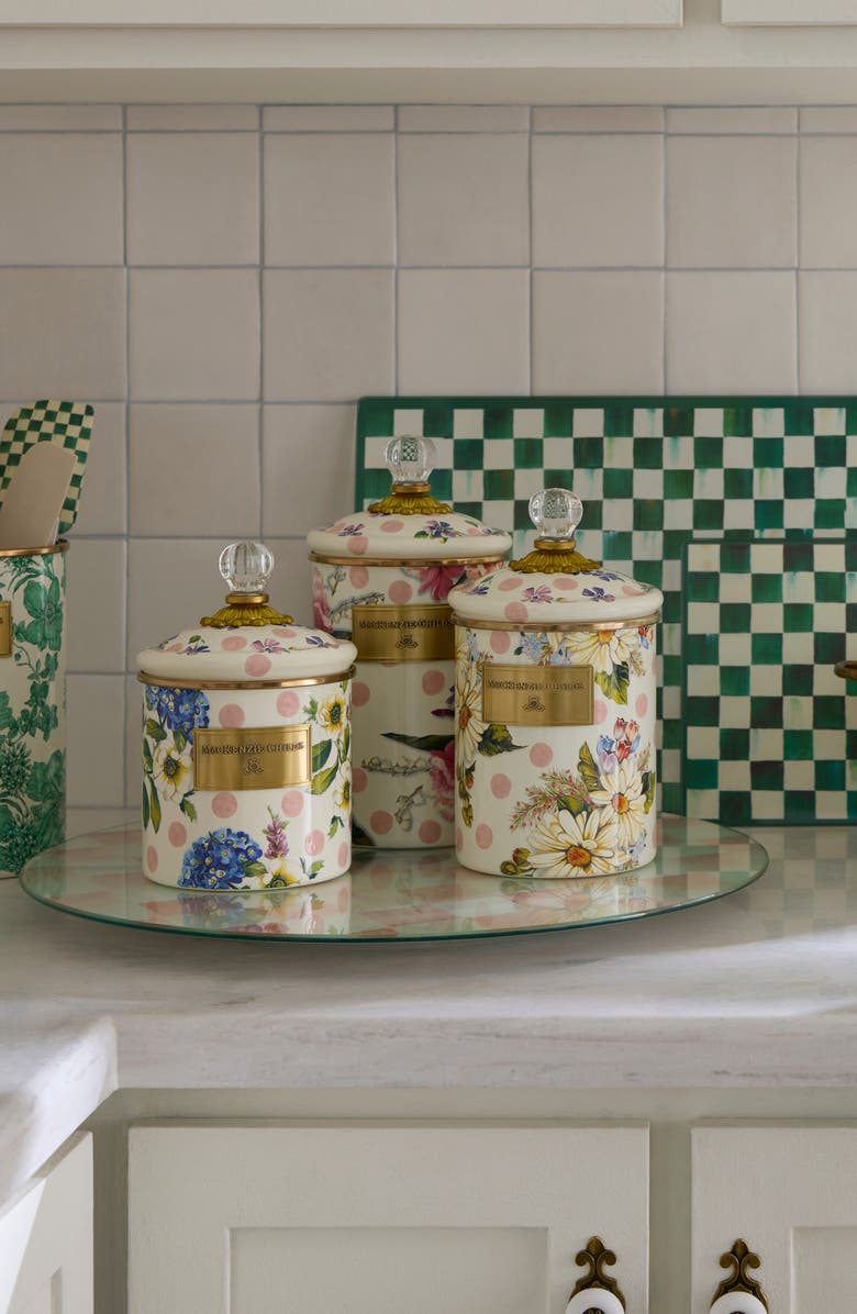 MACKENZIE CHILDS Wildflowers Medium Enameled Steel Canister, Alternate, color, Pink