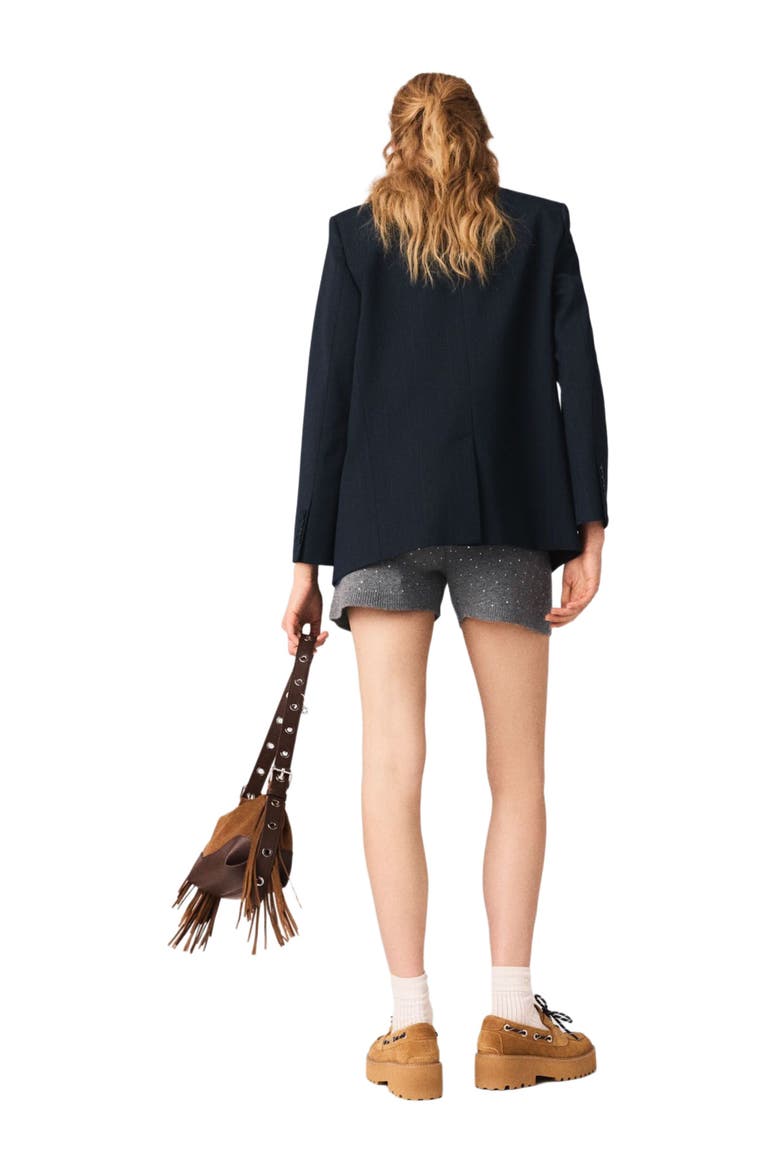 Knit shorts with rhinestones, Alternate, color, Grey