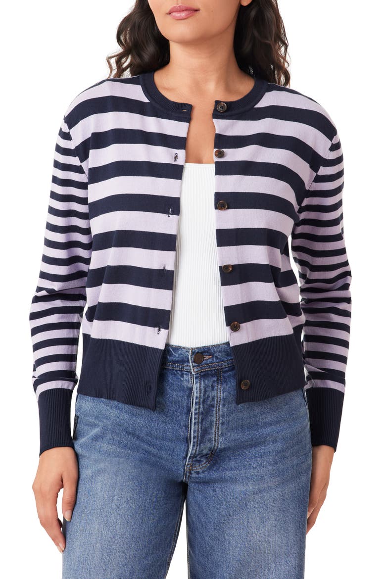 Stripe Cardigan, Main, color, SKY CAPTAIN/ LAVENDER STRIPE