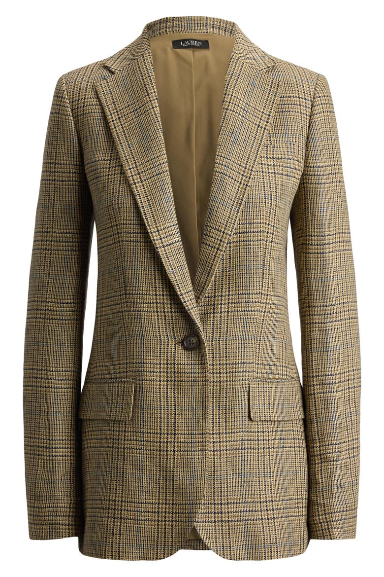 Linen Blazer, Alternate, color, BROWN/ BLACK MULTI