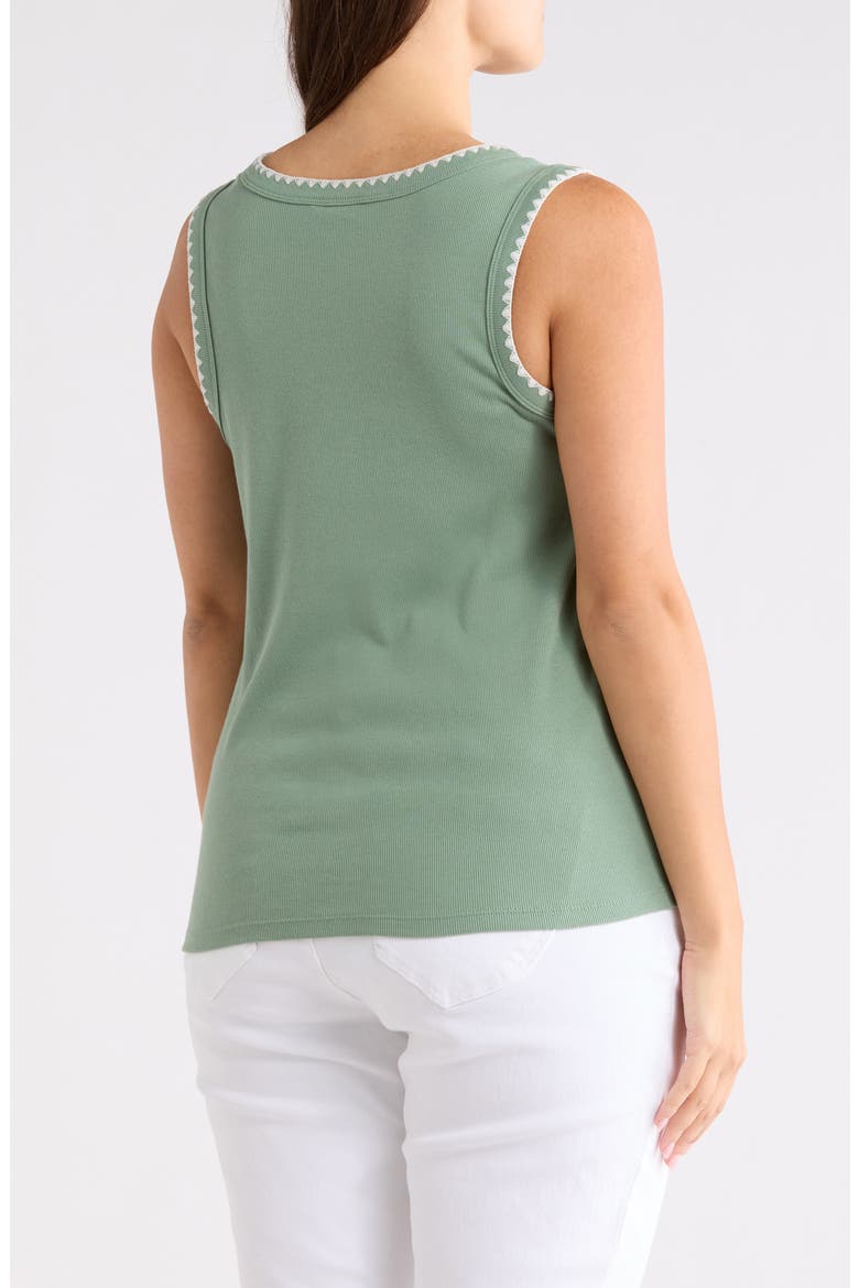 Whipstitch Trim Rib Tank, Alternate, color, GREEN HEDGE- IVORY PRISTINE
