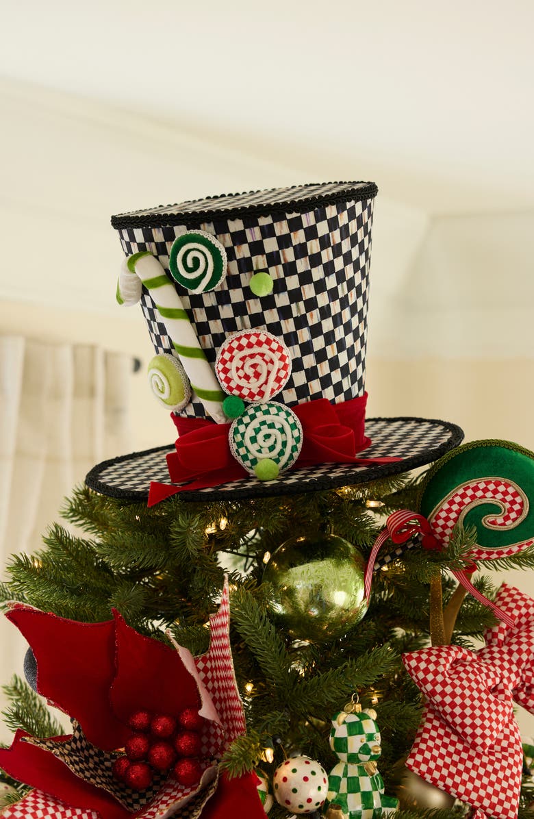 MACKENZIE CHILDS Check It Out Top Hat Tree Topper, Alternate, color, Black