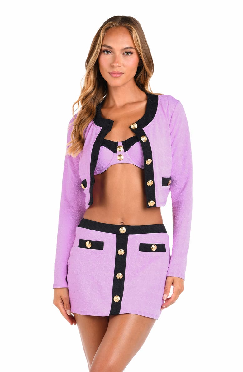 L'AGENCE Adaline Colorblock Crop Rashguard, Alternate, color, Light Violet