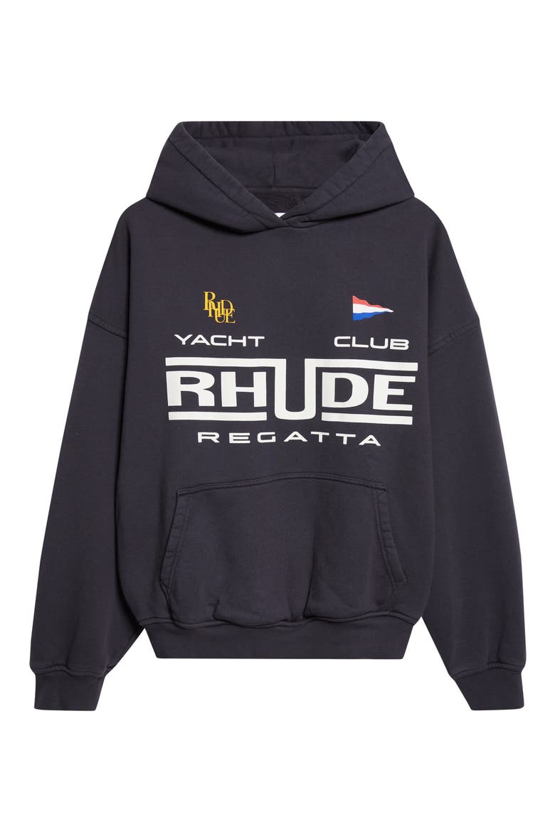 Regatta Club French Terry Graphic Hoodie, Alternate, color, VINTAGE BLACK/ WHITE