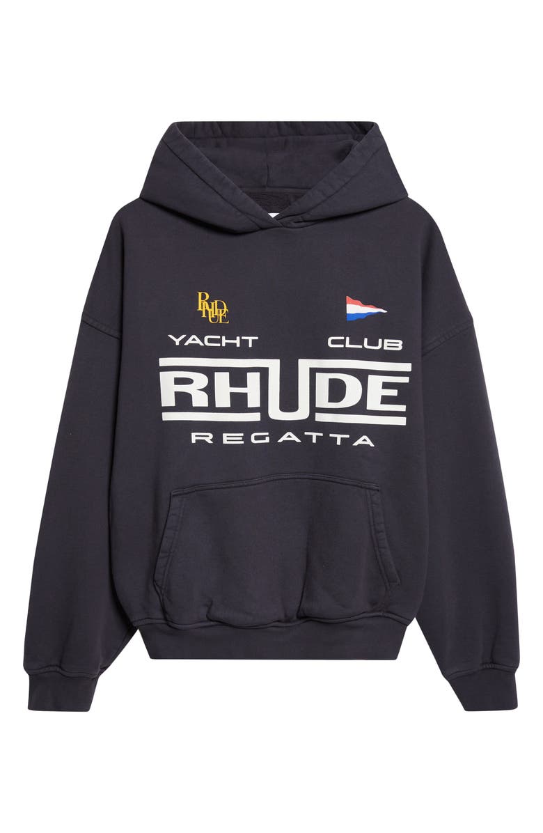 Rhude Regatta Club French Terry Graphic Hoodie, Main, color, Vintage Black/ White