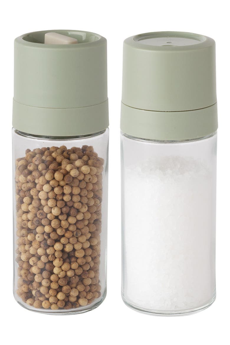 Leo Balance Glass Salt & Pepper Grinder Set, Main, color, GREEN
